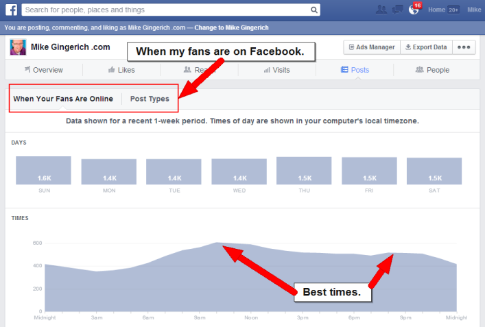 Facebook Page Insights reveals when fans are online